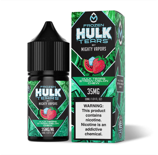 Frozen Hulk Tears Straw-Melon Chew by Mighty Vapors Hulk Tears Salt Series E-Liquid 30mL (Salt Nic) with Packaging