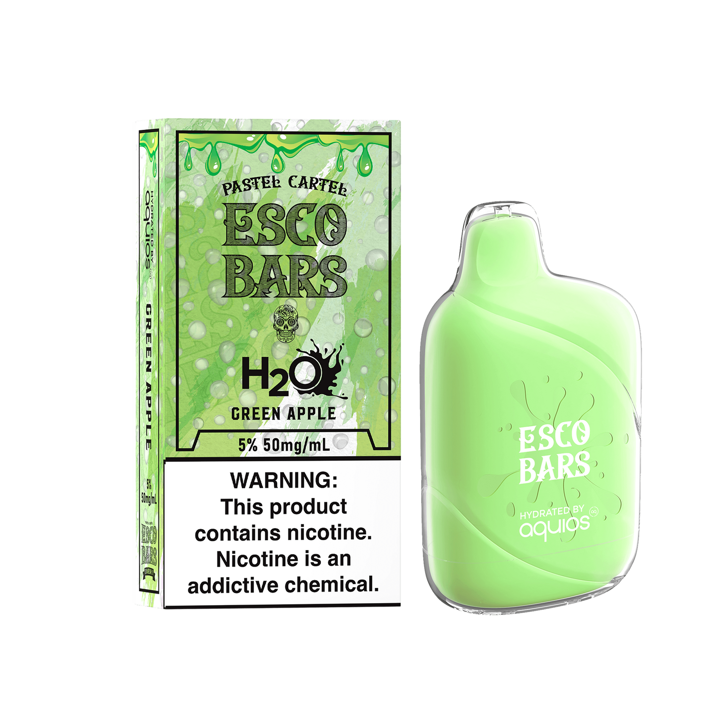 Esco Bars Aquios Mesh Disposable | 6000 Puffs | 15mL | 50mg Green Apple with Packaging