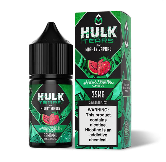 Hulk Tears Straw-Melon Chew by Mighty Vapors Hulk Tears Salt Series E-Liquid 30mL (Salt Nic) with Packaging