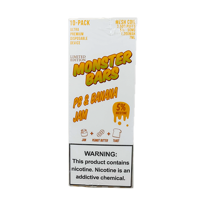 Monster Bars XL Disposable | 3500 Puffs | 7mL PB & Banana Jam Packaging