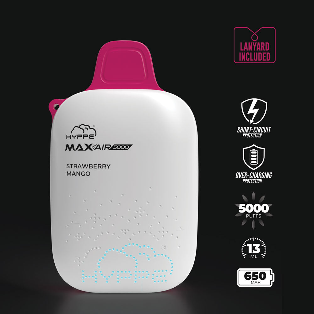 Max Air Disposable | 5000 Puffs | 13mL | 50mg Strawberry Mango	 Lanyard Included