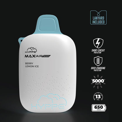 Max Air Disposable | 5000 Puffs | 13mL | 50mg Blueberry Lemon Ice	 Lanyard Included