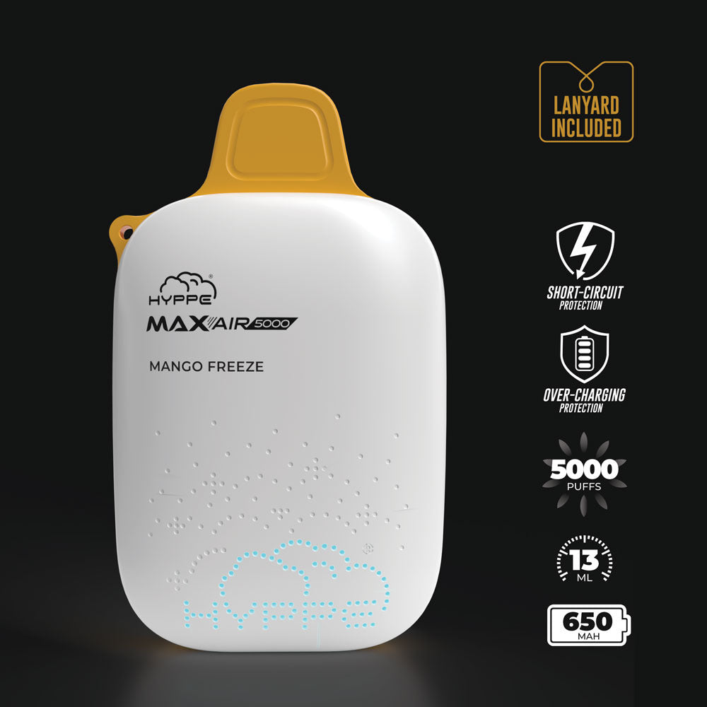 Max Air Disposable | 5000 Puffs | 13mL | 50mg Mango Freeze	 Lanyard Included