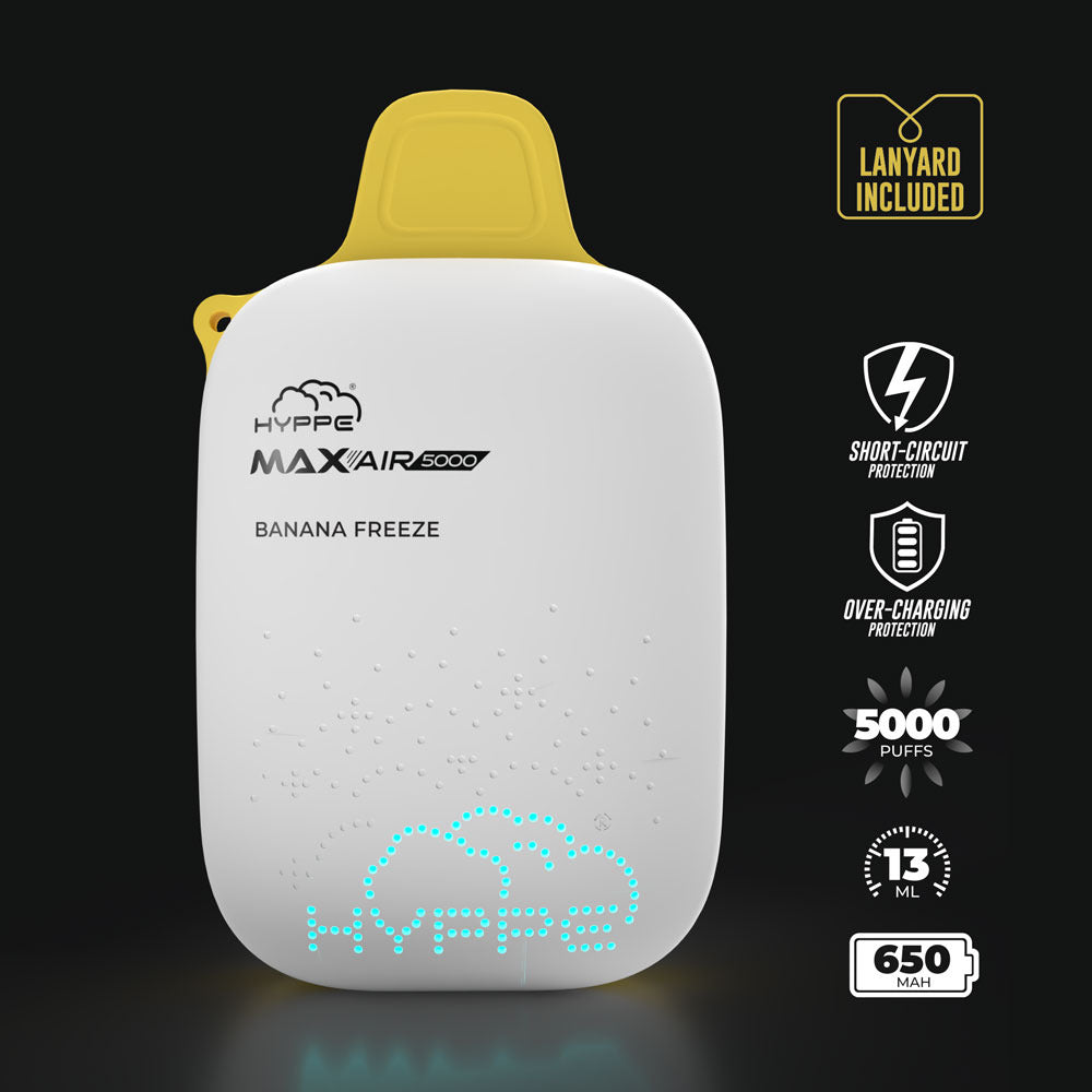 Max Air Disposable | 5000 Puffs | 13mL | 50mg Banana Freeze	 Lanyard Included