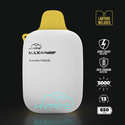 Max Air Disposable | 5000 Puffs | 13mL | 50mg Banana Freeze	 Lanyard Included