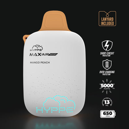 Max Air Disposable | 5000 Puffs | 13mL | 50mg Mango Peach	 Lanyard Included