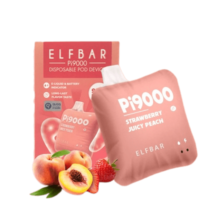 Elf Bar PI9000 Disposable 9000 Puffs 19mL 40-50mg Strawberry Juicy Peach with Packaging