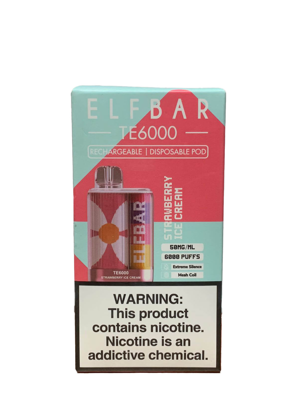 Elf Bar TE6000 Disposable 6000 Puffs 13mL 40-50mg Strawberry Ice Cream Packaging