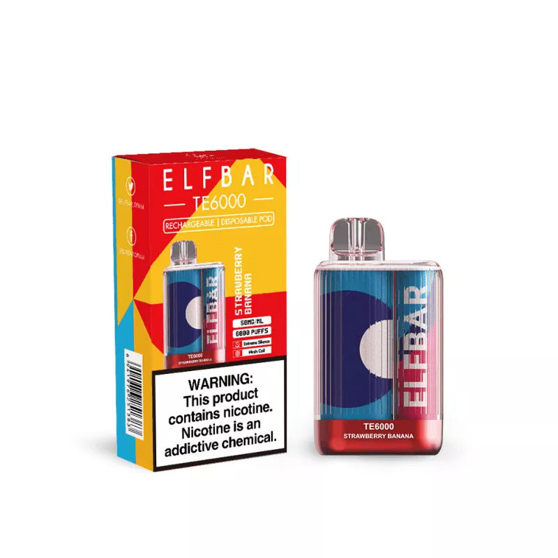 Elf Bar TE6000 Disposable 6000 Puffs 13mL 40-50mg Strawverry Banana with Packaging