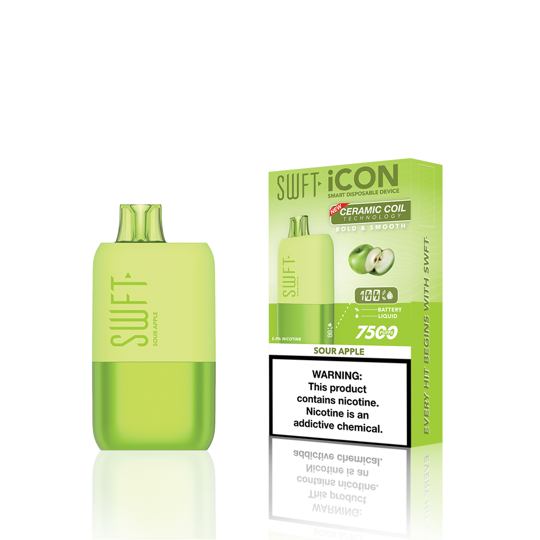SWFT Icon Disposable | 7500 Puffs | 17mL | 5% Sour Apple	 with Packaging
