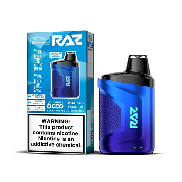 RAZ CA6000 Disposable | 6000 Puffs | 10mL | 50mg Peach Pear with Packaging