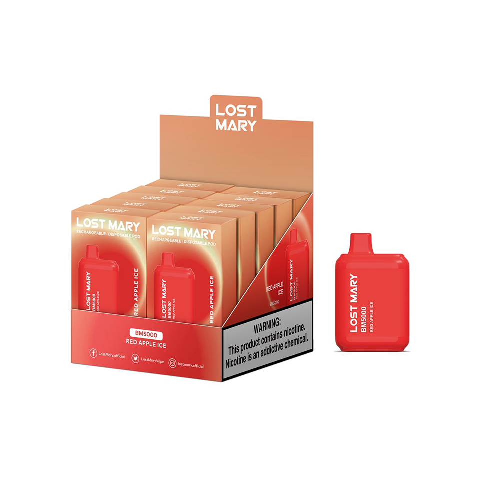 Lost Mary BM5000 5000 Puff 14mL 30mg Red Apple Ice with packaging