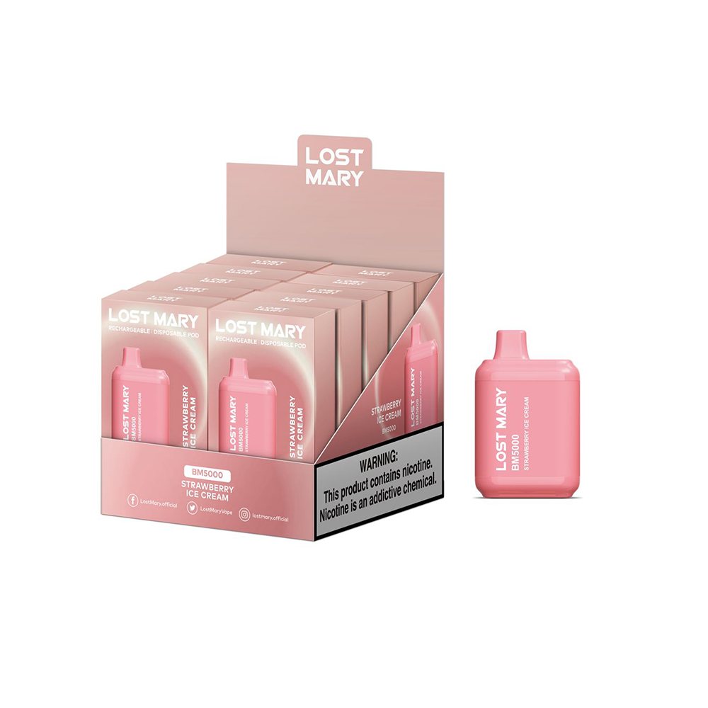 Lost Mary BM5000 5000 Puff 14mL 30mg Strawberry Ice Cream with packaging