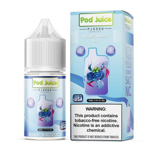 Blue Razz Ice by Pod Juice TFN PJ5000 Salt Series E-Liquid 30mL With Packaging