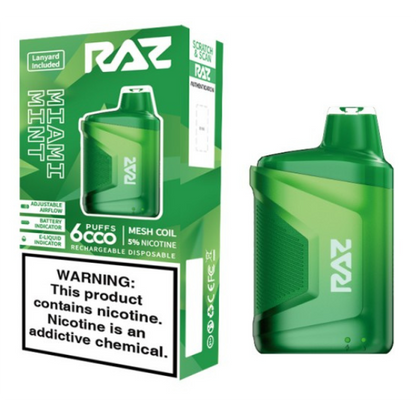 RAZ CA6000 Disposable | 6000 Puffs | 10mL | 50mg Miami Mint with Packaging
