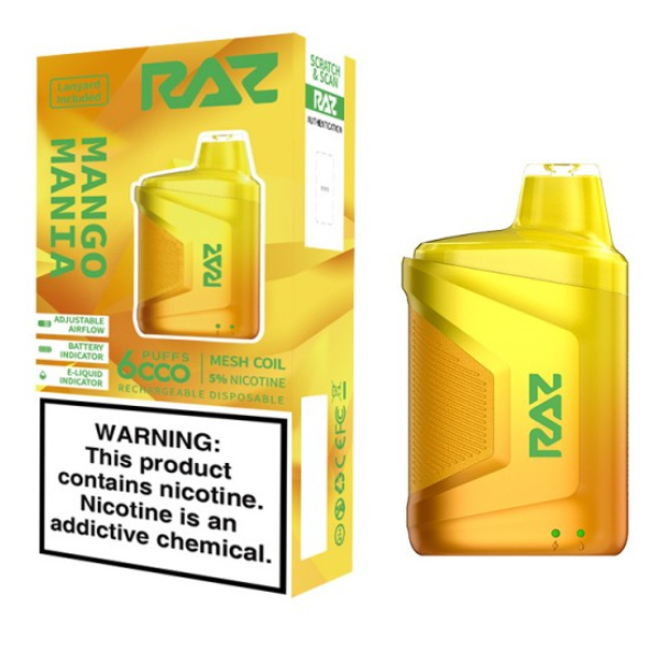 RAZ CA6000 Disposable | 6000 Puffs | 10mL | 50mg Mango Mania with Packaging