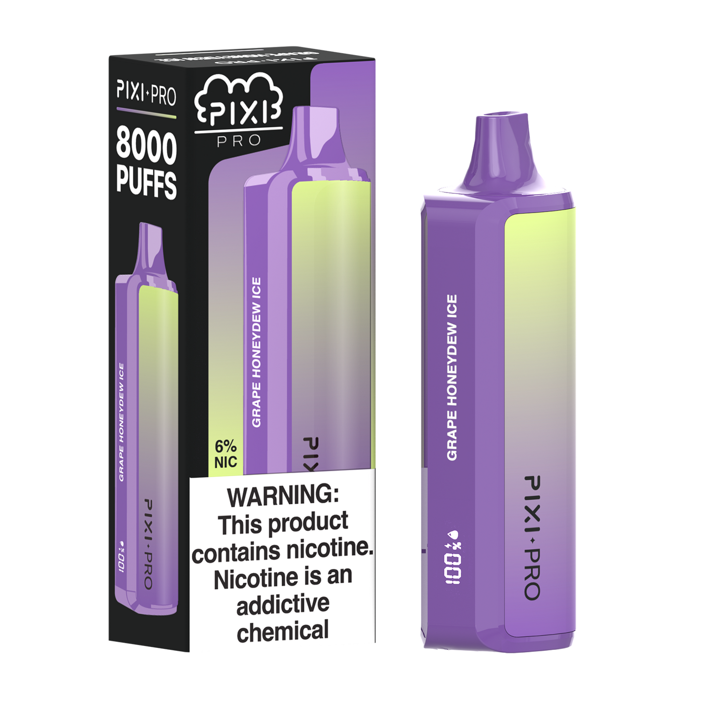 Puff Pixi Pro Disposable | 8000 puffs | 14mL Grape Honeydew Ice with packaging