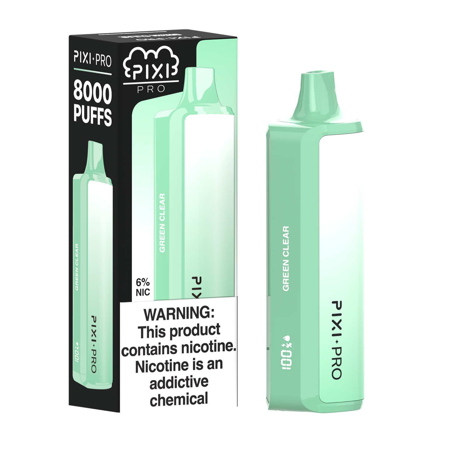 Puff Pixi Pro Disposable | 8000 puffs | 14mL Green Clear with packaging