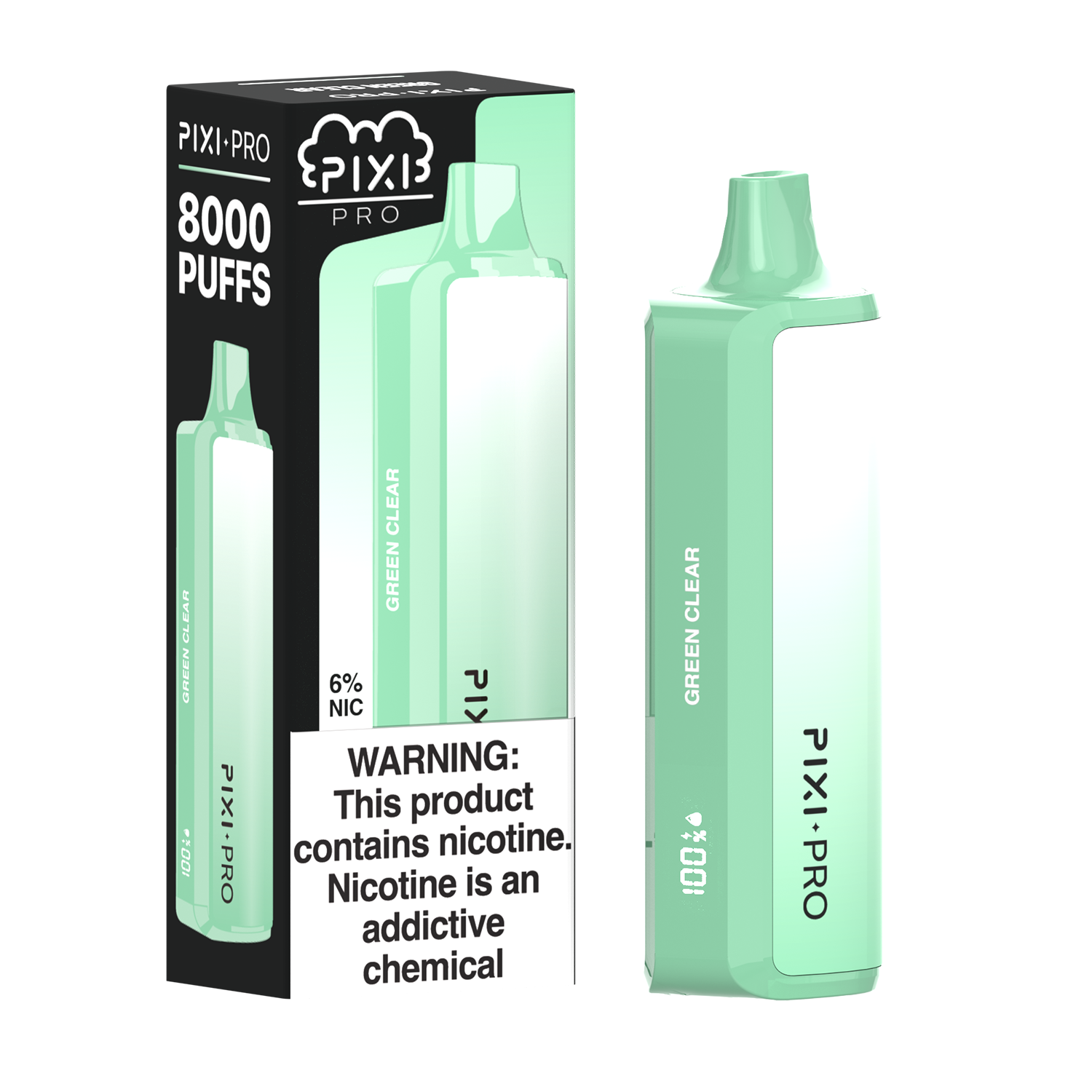 Puff Pixi Pro Disposable | 8000 puffs | 14mL Green Clear with packaging