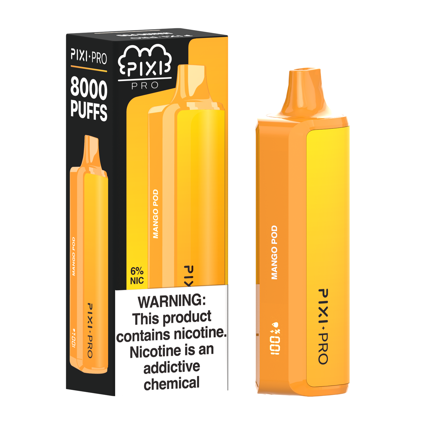 Puff Pixi Pro Disposable | 8000 puffs | 14mL Mango Pod with packaging