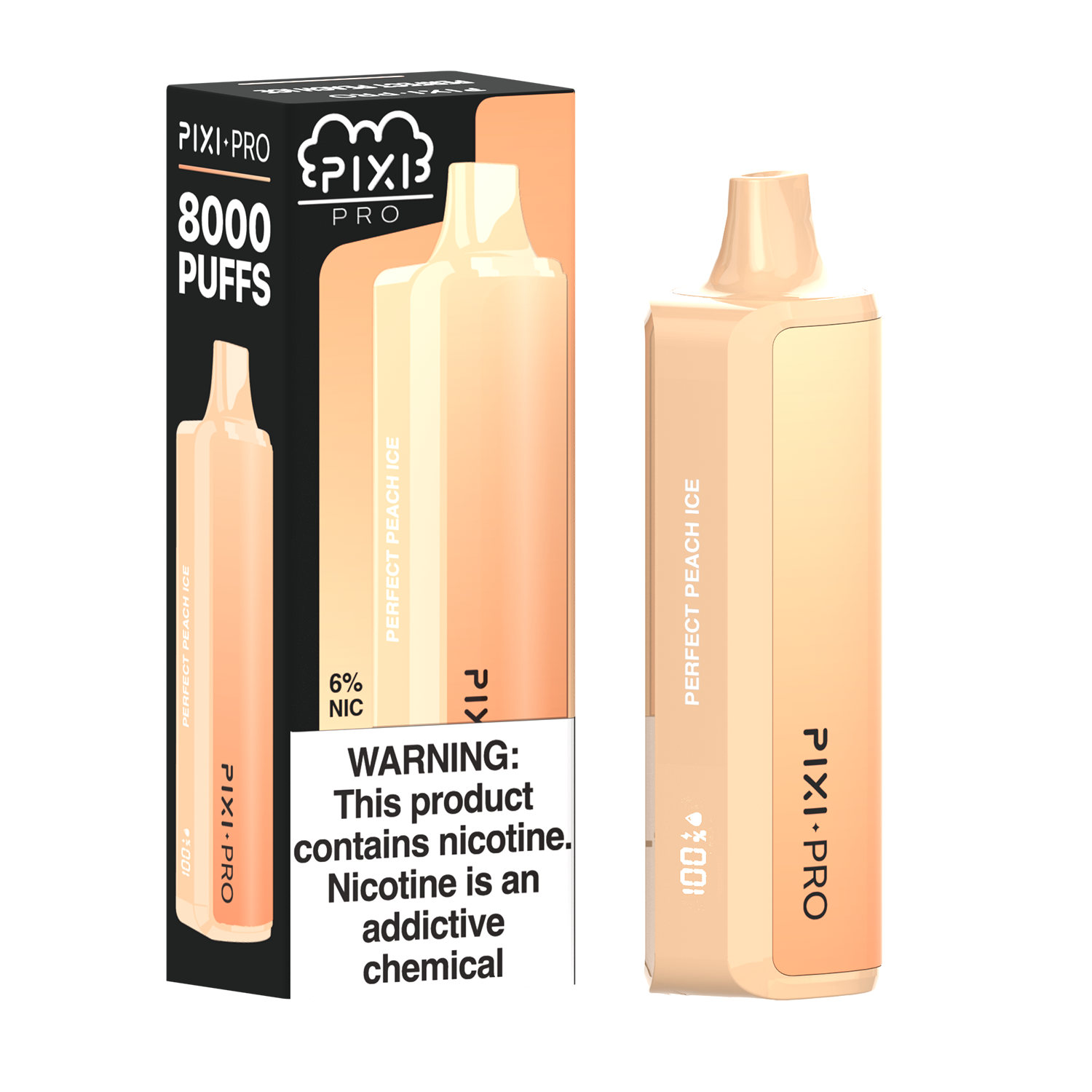 Puff Pixi Pro Disposable | 8000 puffs | 14mL Perfect Peach Ice with packaging