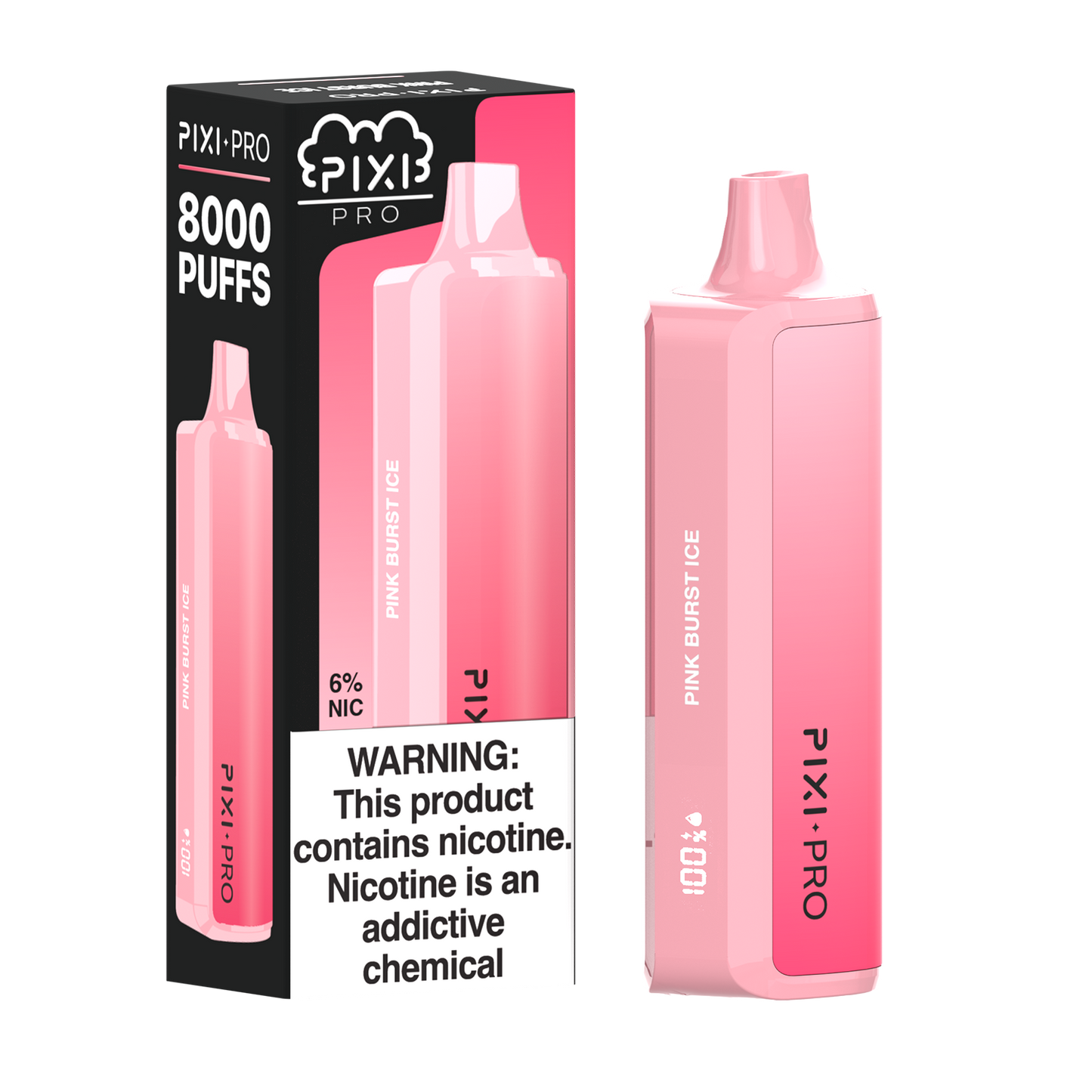 Puff Pixi Pro Disposable | 8000 puffs | 14mL Pink Burst Ice with packaging
