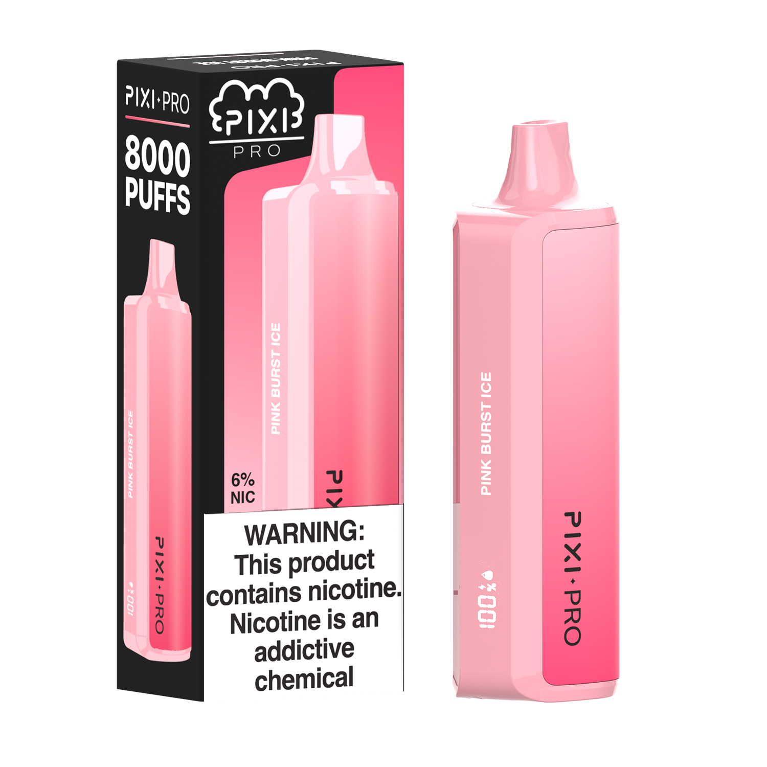 Puff Pixi Pro Disposable | 8000 puffs | 14mL Pink Burst Ice with packaging