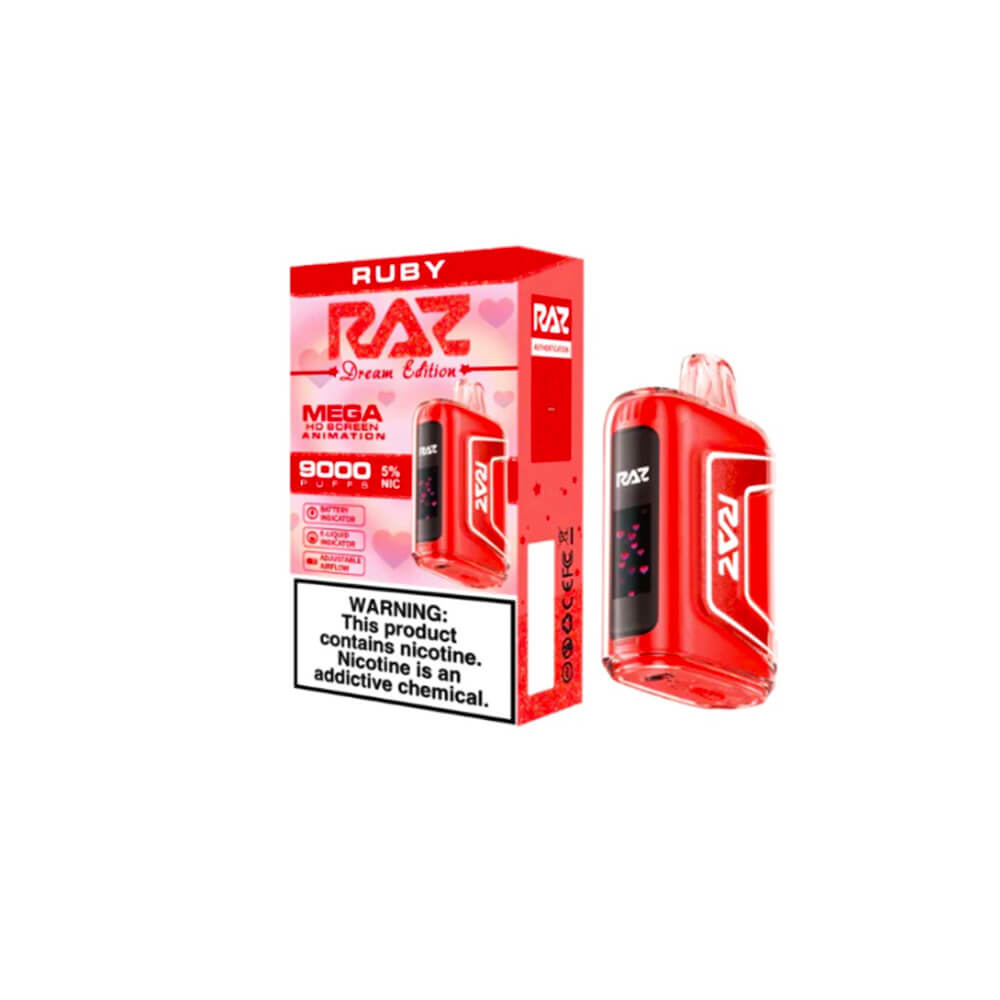 RAZ TN9000 Disposable 9000 Puffs 12mL 50mg Ruby (Cherry Strawberry Raspberry) with packaging