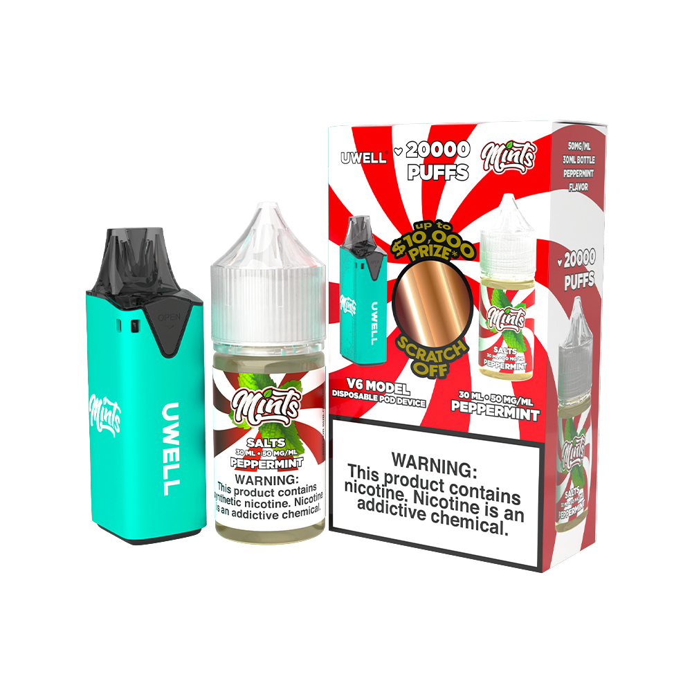 Collab Bundle – Uwell V6 Disposable Device + Daddy’s Vapor 30mL Juice CLR: Cyan/ FLV: Peppermint