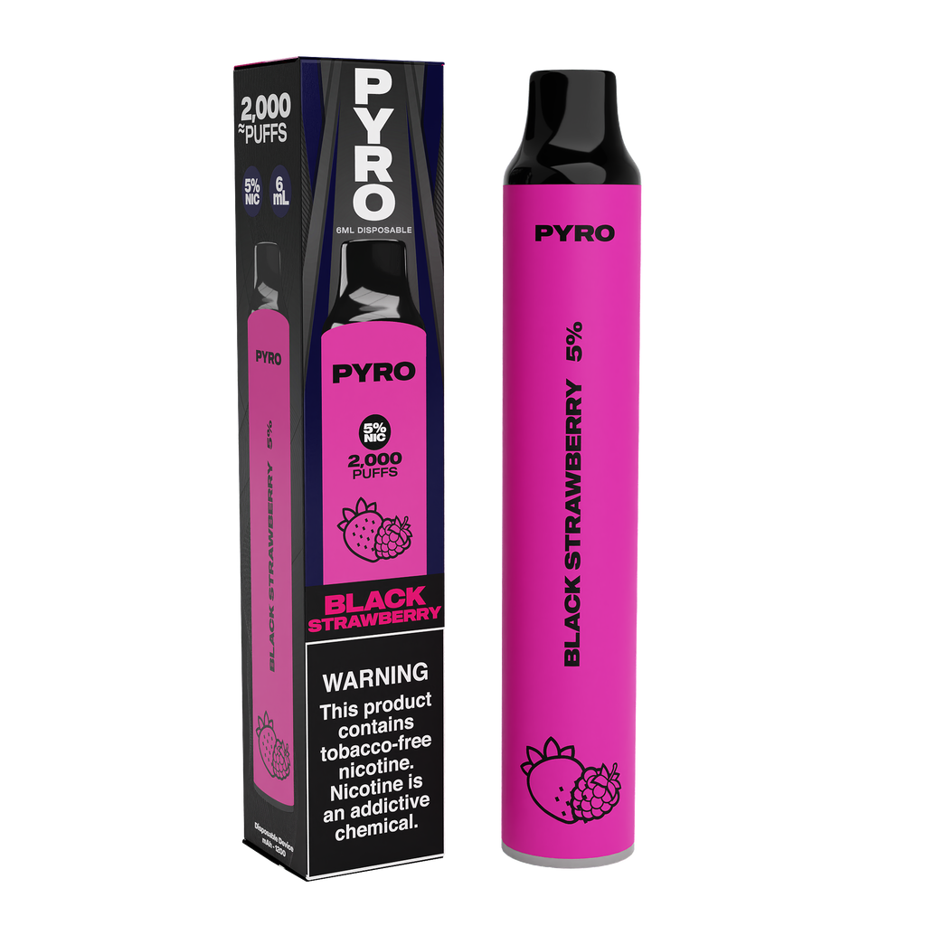 Pyro Disposable | 2000 Puffs | 6mL Black Strawberry	 with Packaging