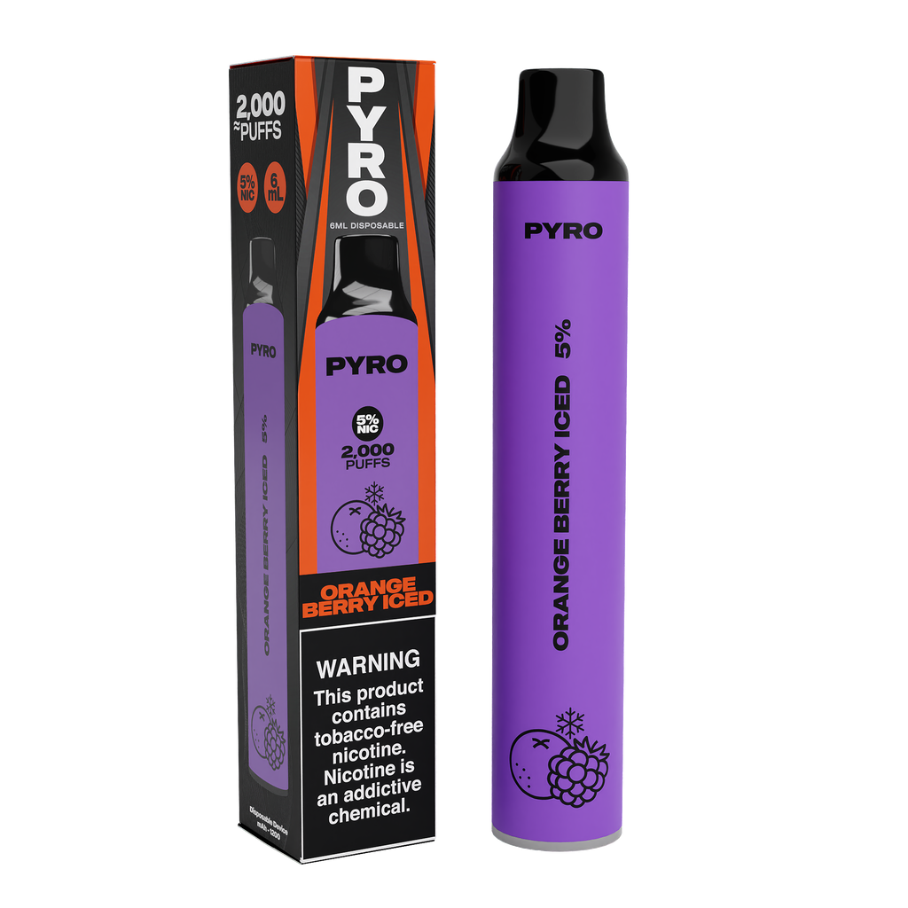 Pyro Disposable | 2000 Puffs | 6mL Orange Berry Iced	 with Packaging
