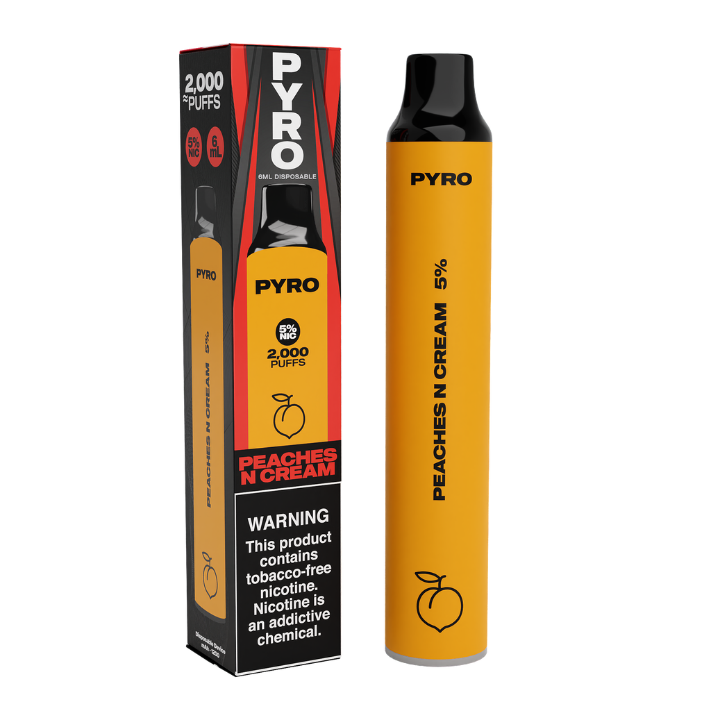 Pyro Disposable | 2000 Puffs | 6mL Peaches N Cream	 with Packaging