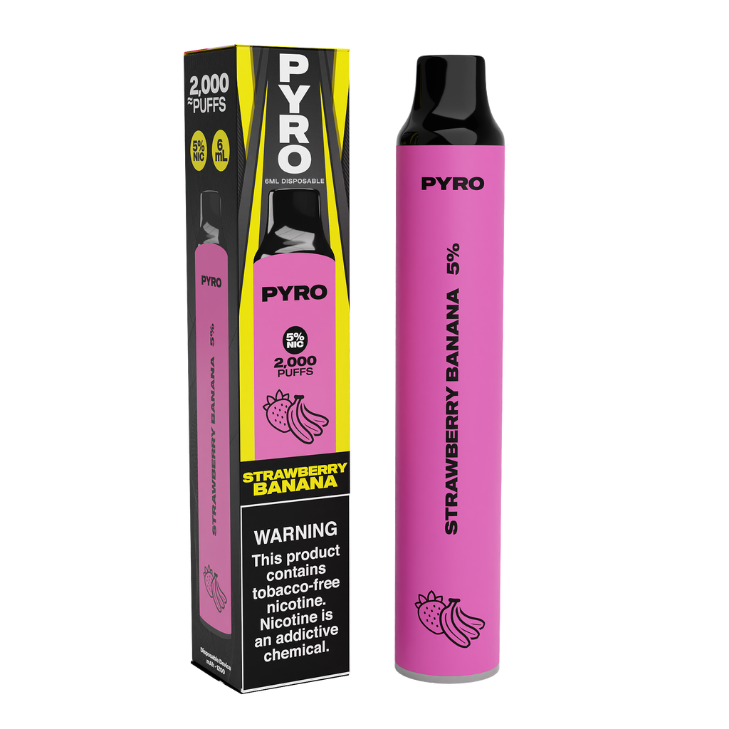 Pyro Disposable | 2000 Puffs | 6mL Strawberry Banana	 with Packaging