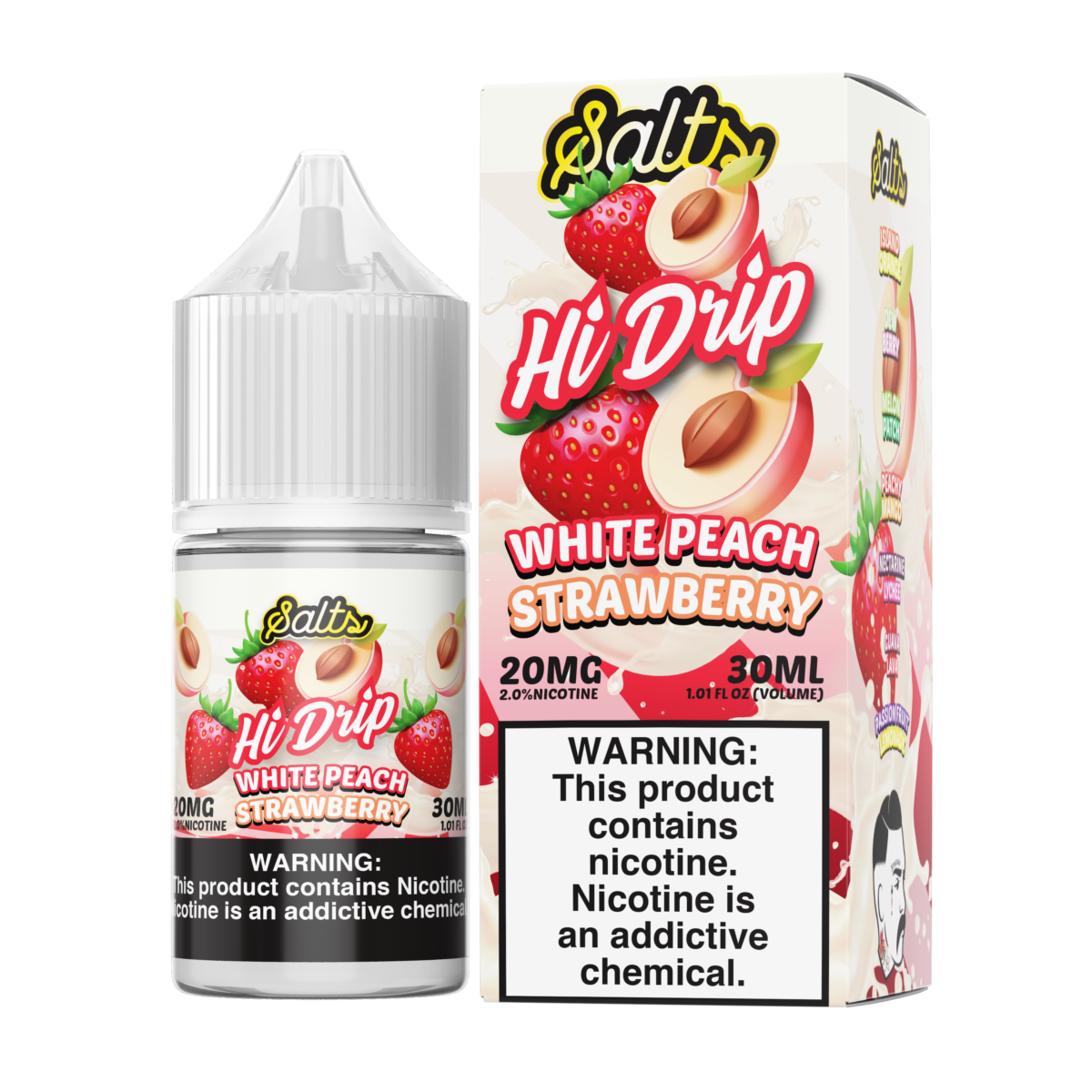 White Peach Strawberry | Hi-Drip Salts | 30ml 20mg with Packaging