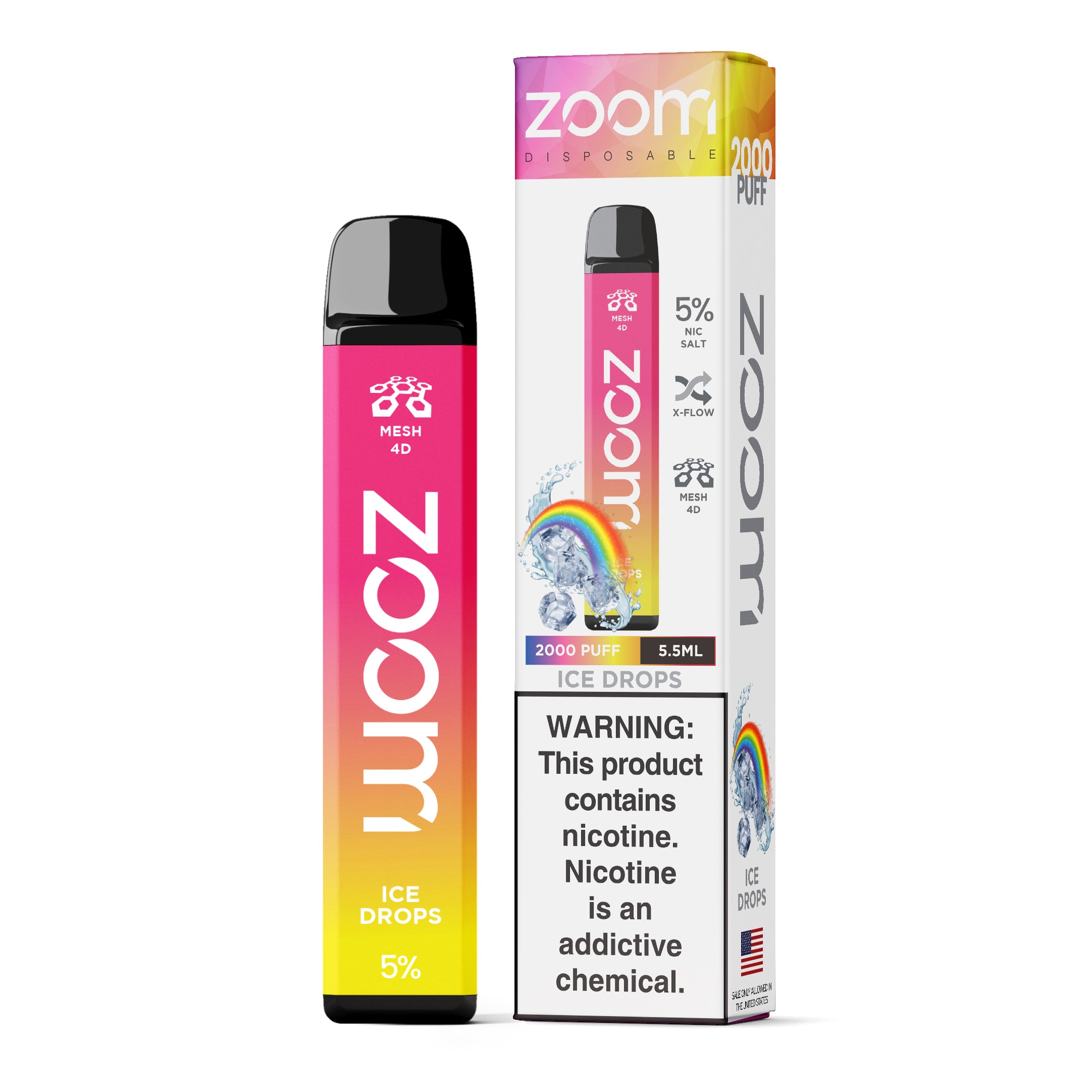 Zoom Disposable | 2000 Puffs | 5.5mL Ice Drops with packaging