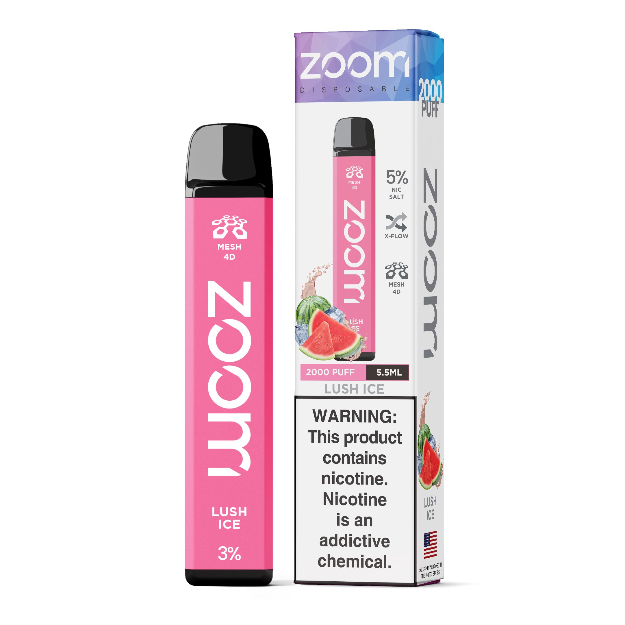 Zoom Disposable | 2000 Puffs | 5.5mL Lush Ice with packaging
