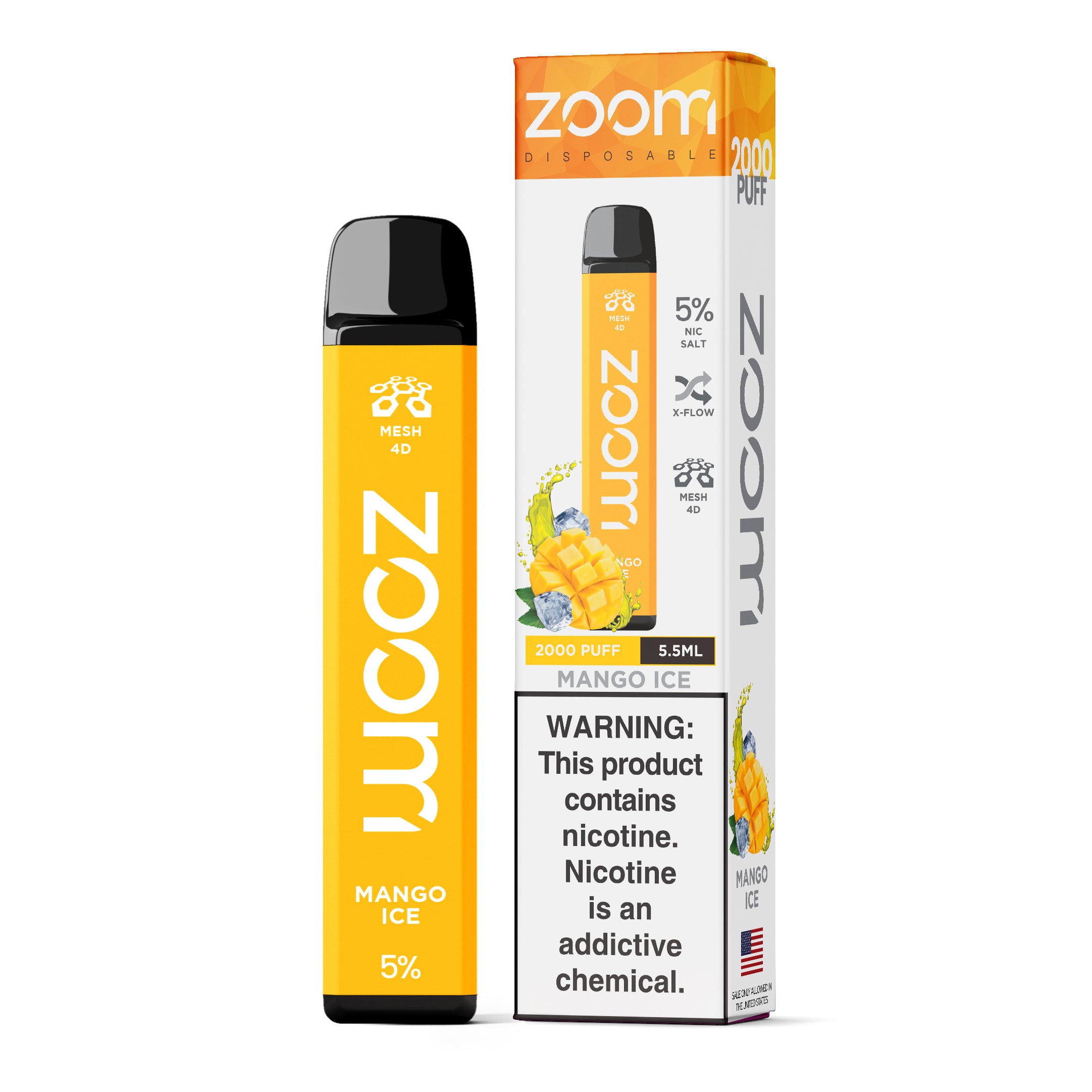 Zoom Disposable | 2000 Puffs | 5.5mL Mango Ice with packaging