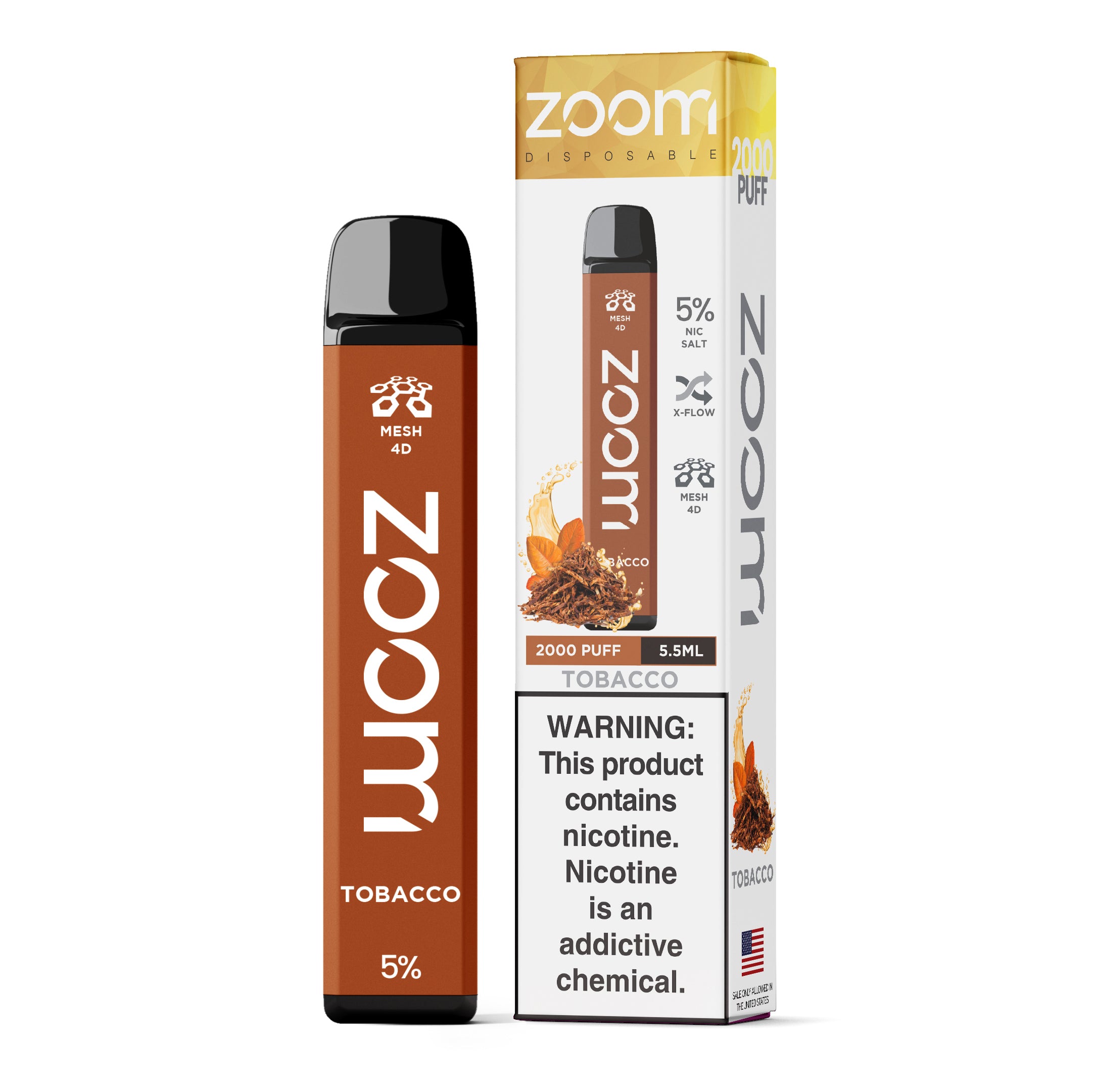 Zoom Disposable | 2000 Puffs | 5.5mL Tobacco with packaging