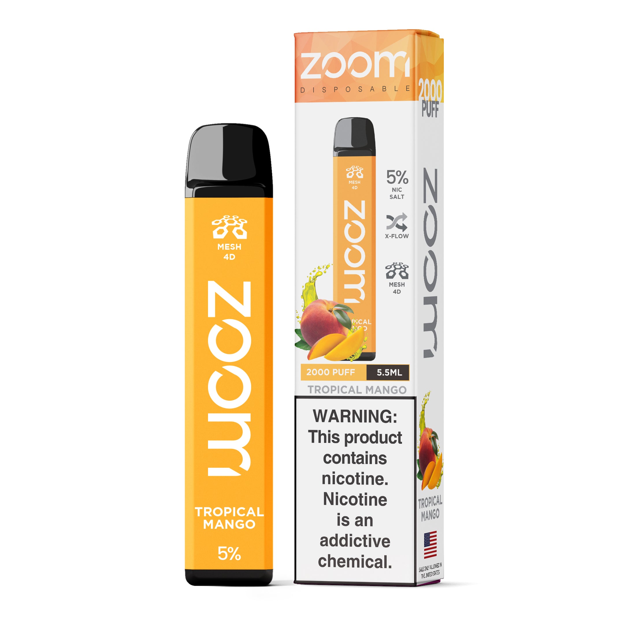 Zoom Disposable | 2000 Puffs | 5.5mL Tropical Mango with packaging