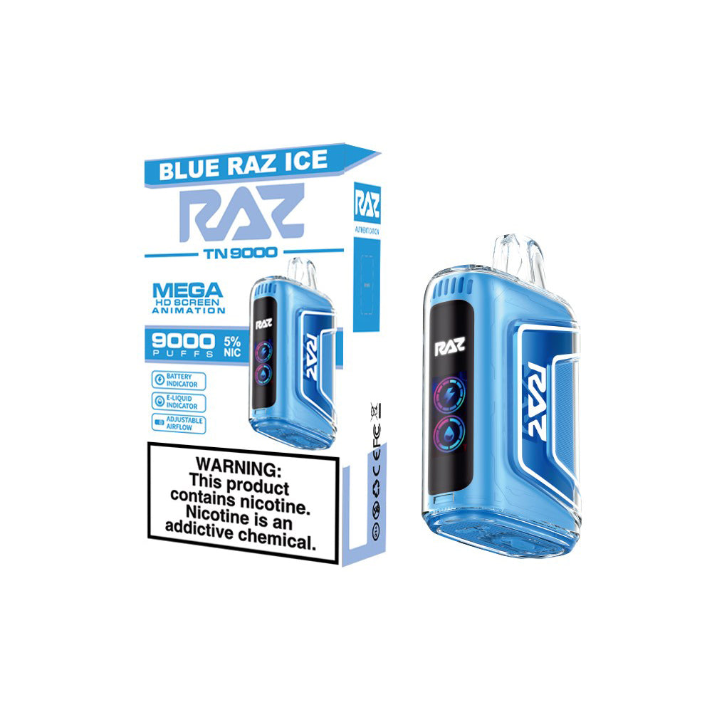 RAZ TN9000 Disposable 9000 Puffs 12mL 50mg blue raz ice with packaging