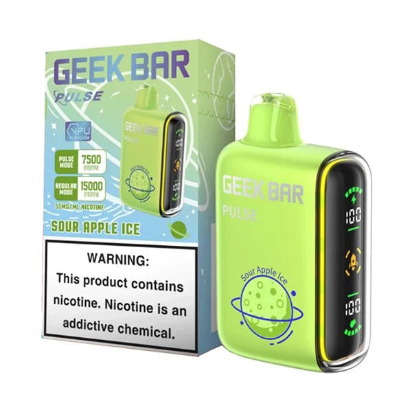 Geek Bar Pulse Disposable sour apple ice with packaging