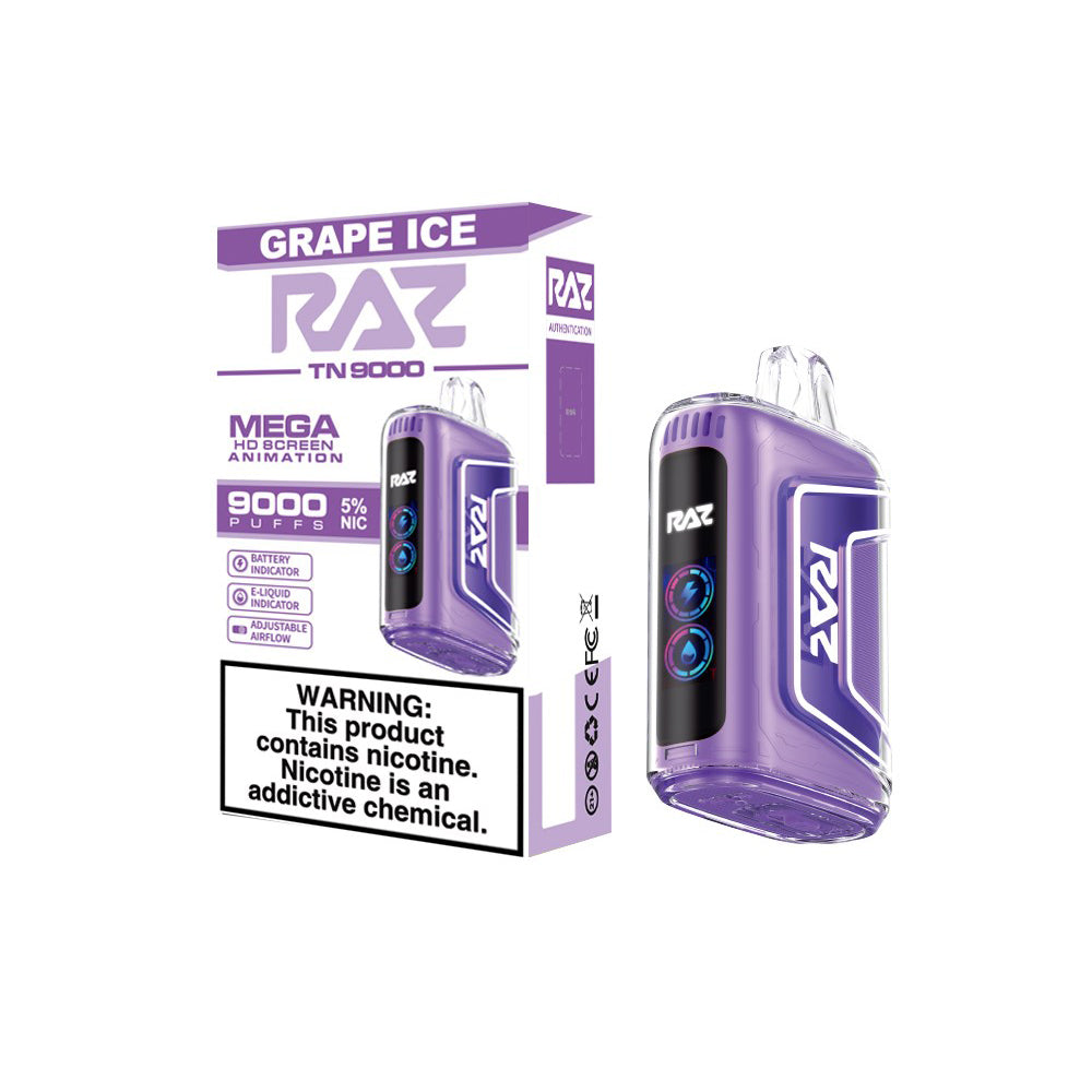 RAZ TN9000 Disposable 9000 Puffs 12mL 50mg grape ice with packaging