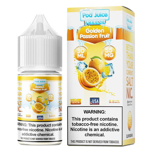 Golden Passionfruit Freeze by Pod Juice TFN Salt 30mL 55mg with packaging
