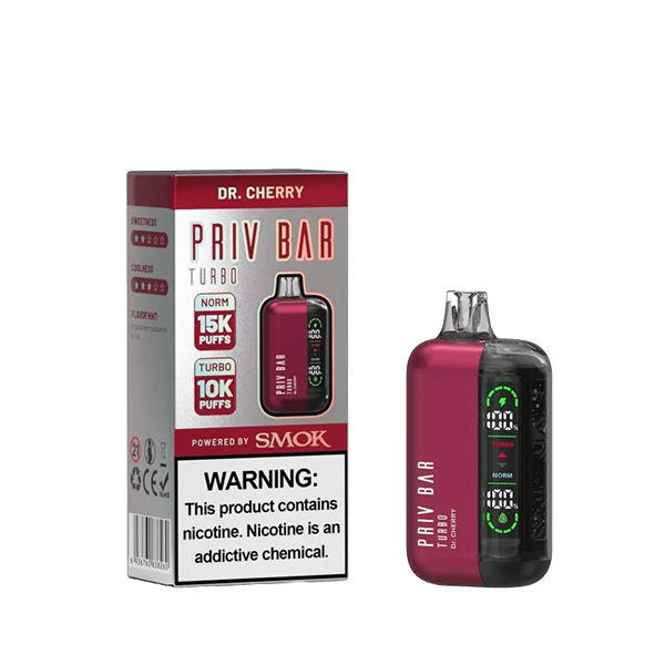 Priv Bar Turbo Disposable 16mL 50mg dr cherry with packaging