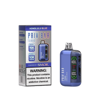 Priv Bar Turbo Disposable 16mL 50mg honolulu blue with packaging