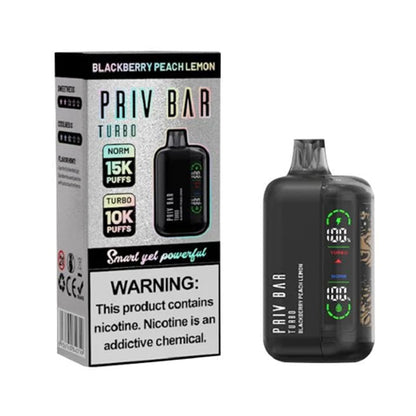 Priv Bar Turbo Disposable 16mL 50mg blackberry peach lemon with packaging