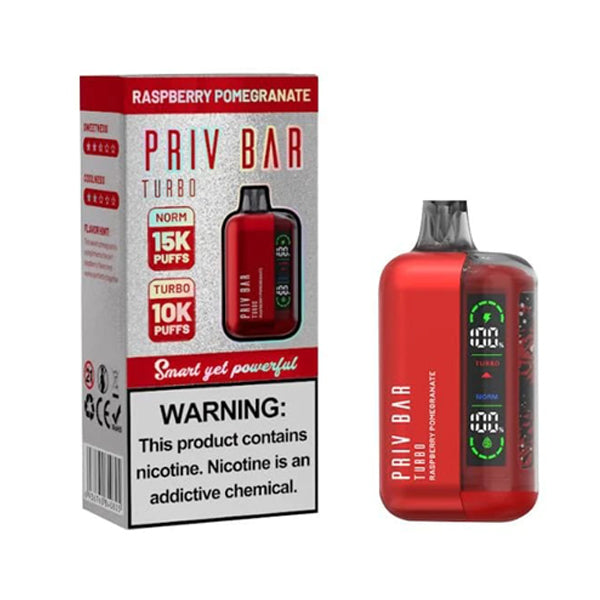 Priv Bar Turbo Disposable 16mL 50mg raspberry pomegranate with packaging
