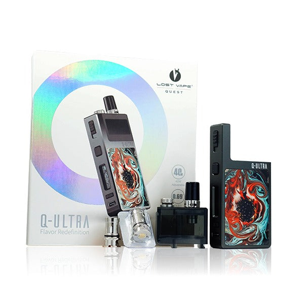 Lost Vape Orion Q-Ultra Pod System Kit 40w with packaging and parts