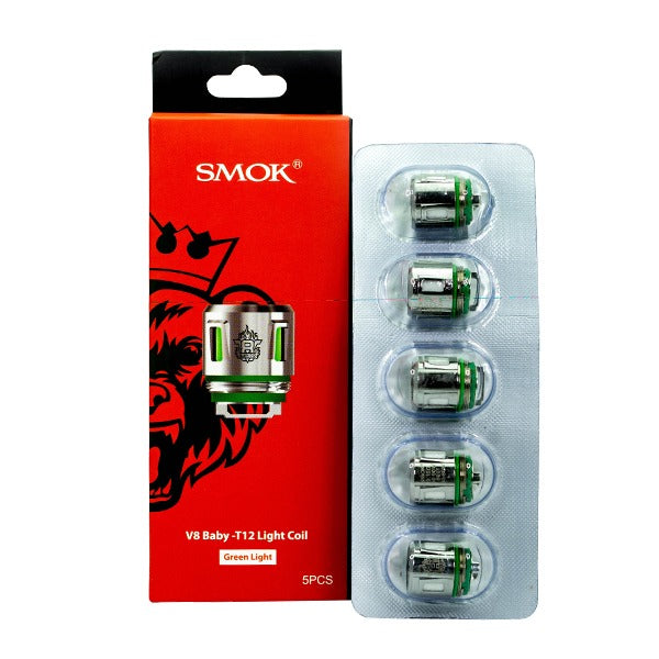 SMOK TFV8 Baby Coils T12 green light (5-Pack) with packaging