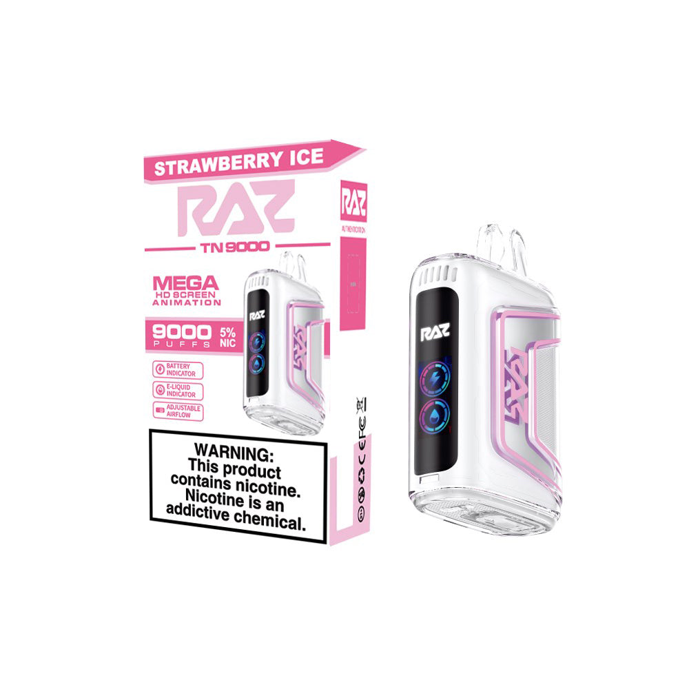 RAZ TN9000 Disposable 9000 Puffs 12mL 50mg strawberry ice with packaging